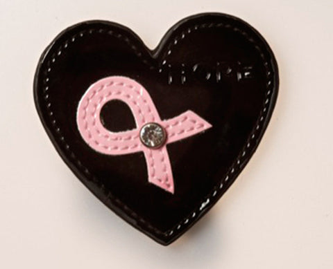 BLACK LICORICE/CUPCAKE PINK - BEJEWELED “HOPE” PINK RIBBON HEART MAGNET