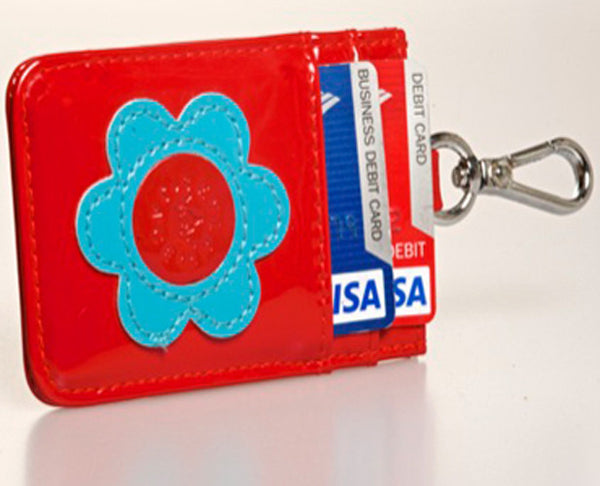 SCARLET RED/ELECTRIC BLUE FLOWER - CLIP-ON MINI WALLET